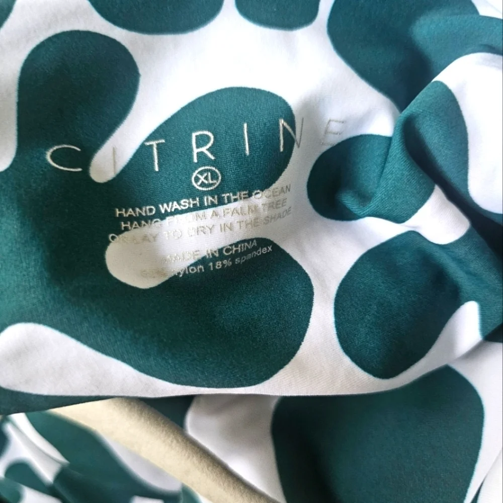 Citrine Laurel Smocked One Piece In Green Abstract Size XL